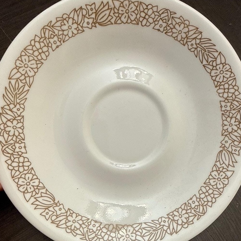 Corelle Woodland Brown Saucer Vintage Corning Floral White Tan 6.25 Inch USA